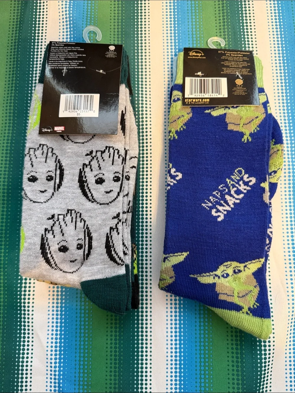 Disney Baby Yoda & Groot Crew Socks - Blue, Green, Tan, Black